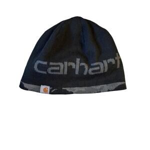 Carhartt Reversible Knit Beanie Hat Gray Black Camo Logo One Size